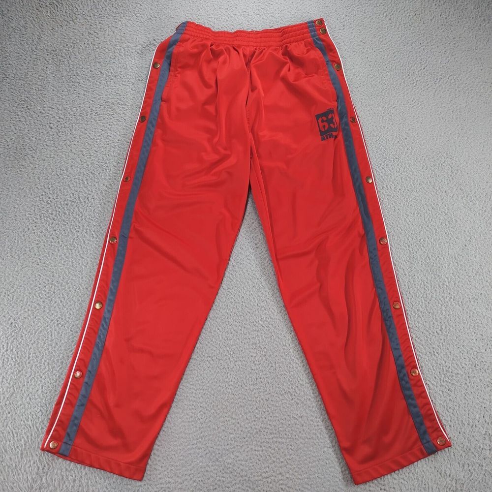 Vintage Y2K Plugg Track Pants Men Large Red Side Snap Tear Away Blue Stripes